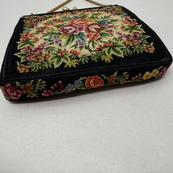 Petit-Point Handbag‎ Needlepoint Tapestry Framed Kiss Lock Floral Vintage Retro - Picture 5 of 16